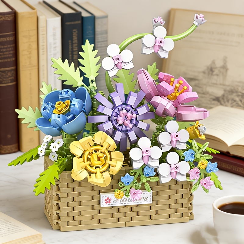 Flower Basket Building Block Set, Creative Desktop Decor